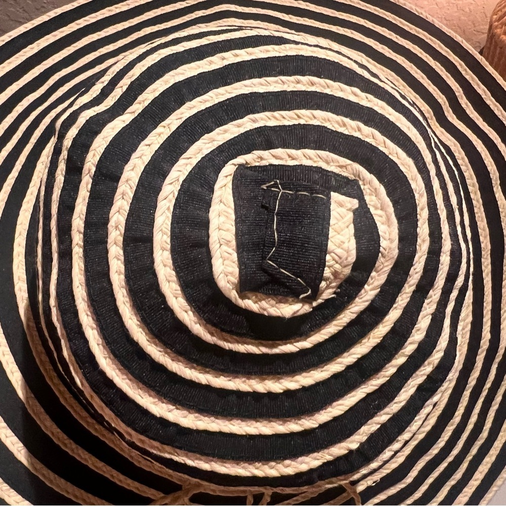 Panama Jack Black and Cream Striped Wide Brim Floppy Hat - Picture 6 of 8